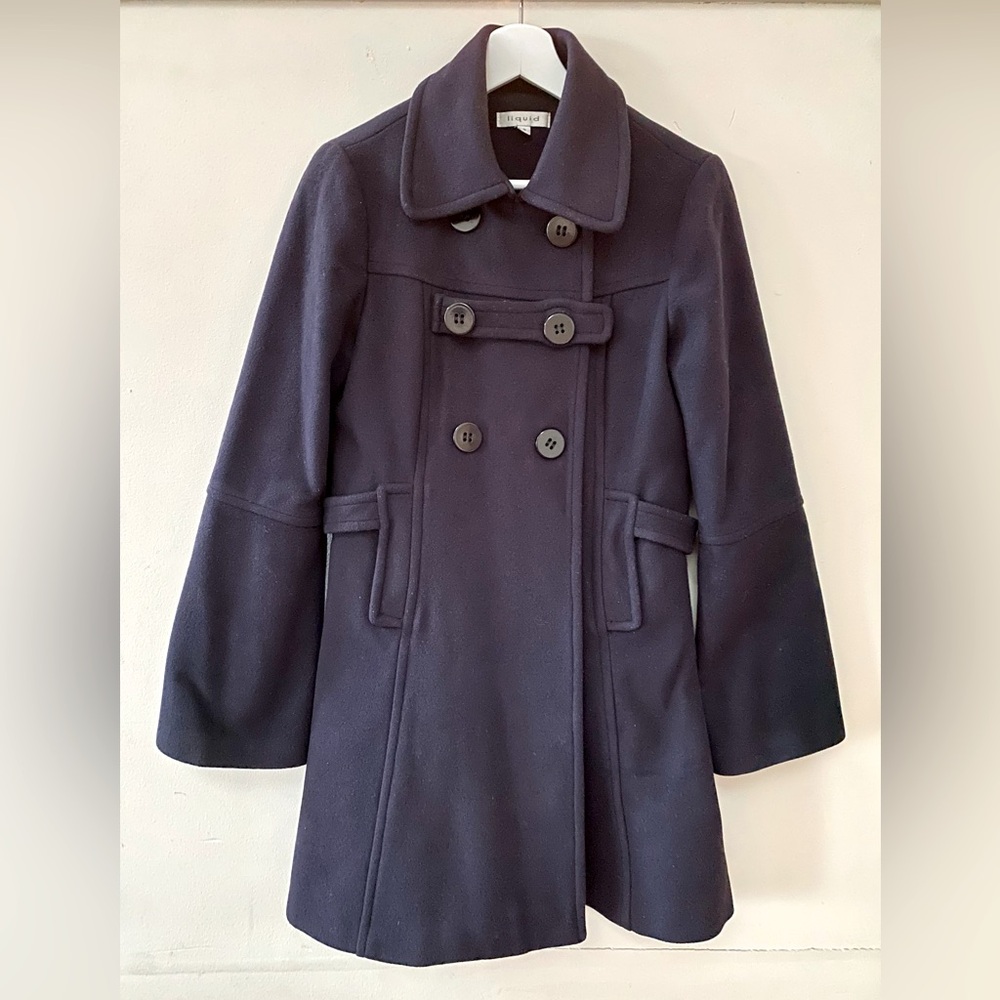 Liquid Navy Double-Breasted Wool Coat